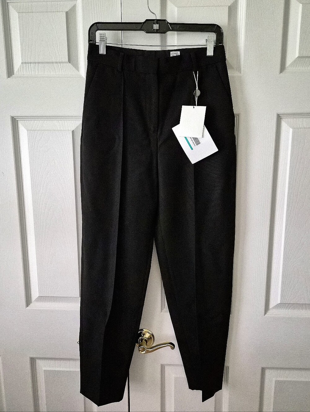 NWT Totême 2022 Sewn Pleat Wool Blend High Waist Trouser Pants Black DK36 US6